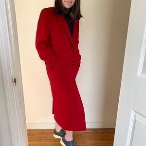 Vintage Woman 100% Pure Wool Long Red Coat
